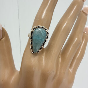 Hand Crafted Silver Plated Aventurine Teardrop Statement Ring Size 6 Gift Box